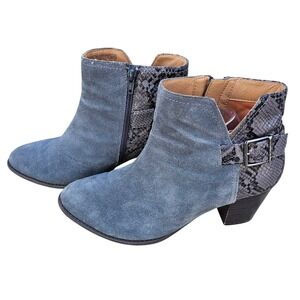 Vionic Naomi Gray Ankle Boots Suede Snake Embossed Block‎ Heel Size 7.5